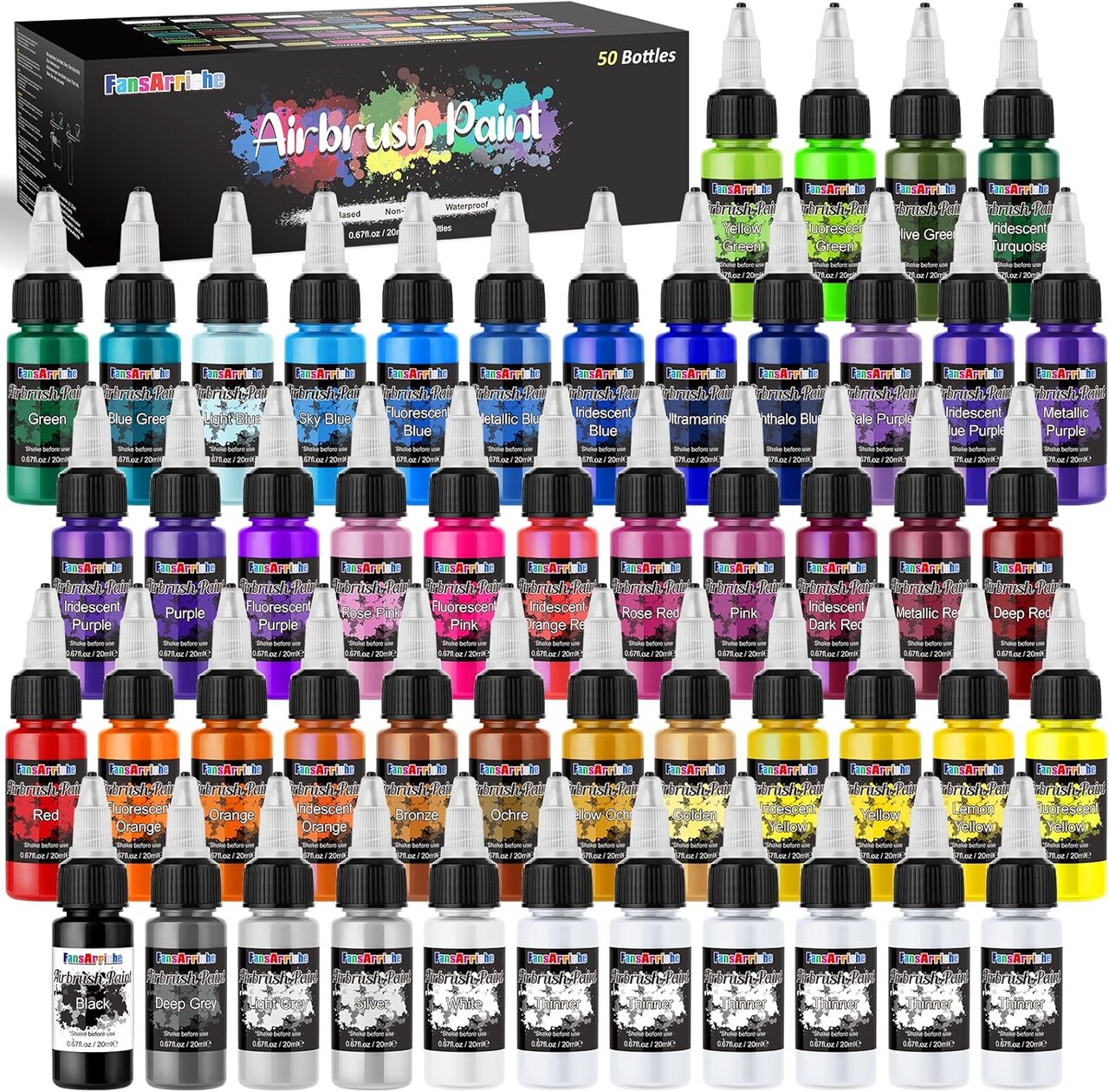 Airbrush Paint, 44 Colors with 6 Thinners Acrylic Air Brush Paint Set